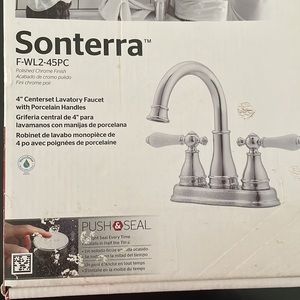 Pfister Polished chrome finish 4” centerset bath faucet with porcelain handles